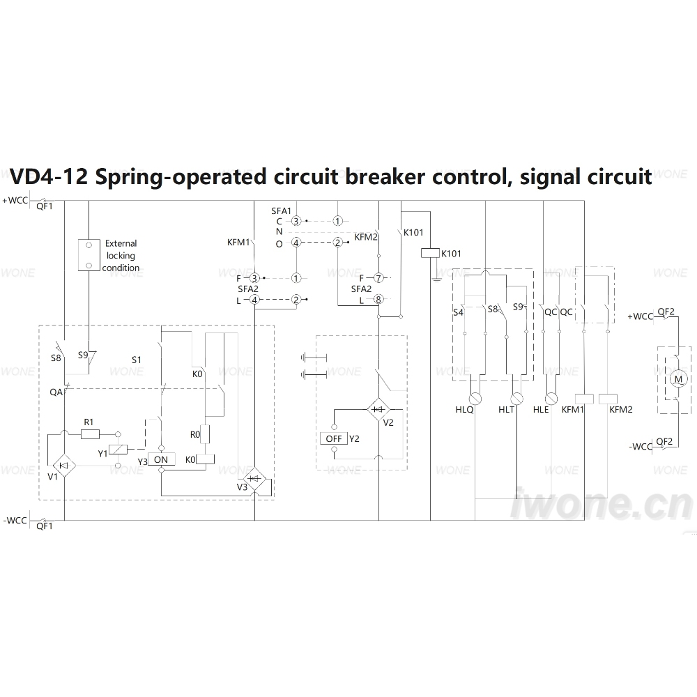 VD4-12 Spring-operated circuit breaker control, signal circuit（Traditional operating mechanism）