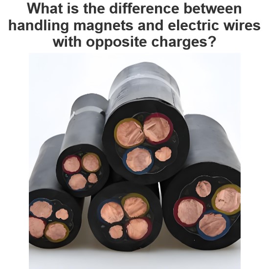 What is the difference between handling magnets and electric wires with opposite charges?