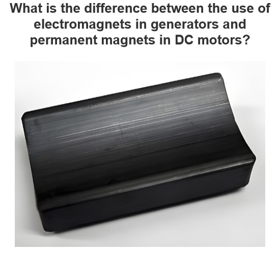 What is the difference between the use of electromagnets in generators and permanent magnets in DC motors?