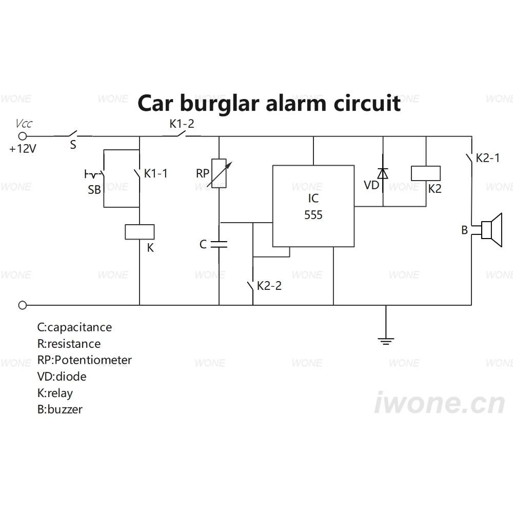 Car burglar alarm circuit