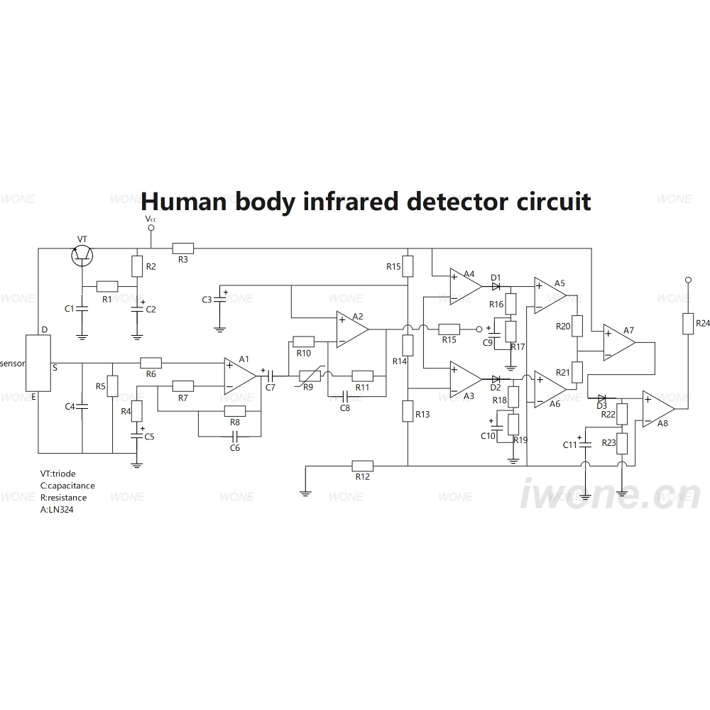 Human body infrared detector circuit