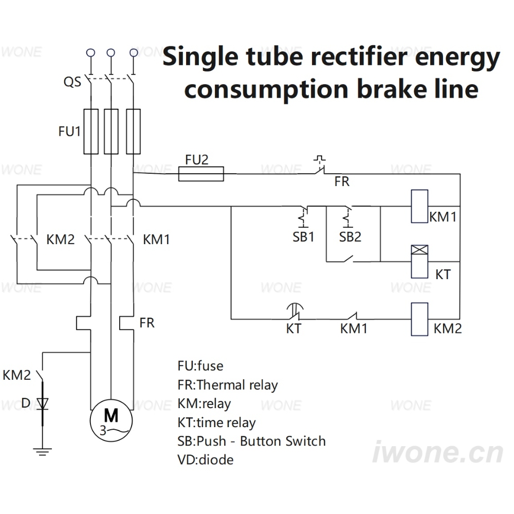 Single tube rectifier energy consumption brake circuit