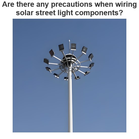 Are there any precautions when wiring solar street light components?