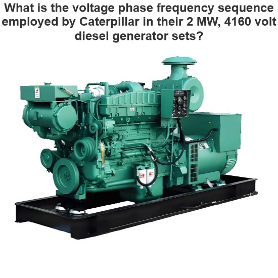 What is the voltage phase frequency sequence employed by Caterpillar in their 2 MW, 4160 volt diesel generator sets?