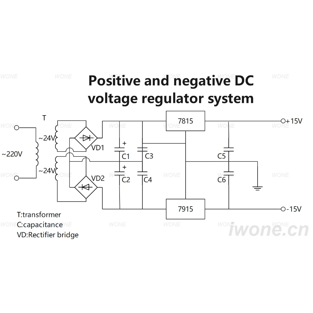 Positive and negative DC voltage regulator system