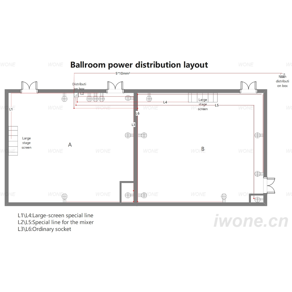 Ballroom power distribution layout