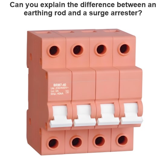 Can you explain the difference between an earthing rod and a surge arrester?