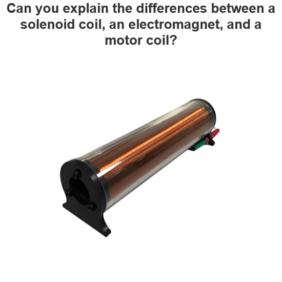 Can you explain the differences between a solenoid coil, an electromagnet, and a motor coil?