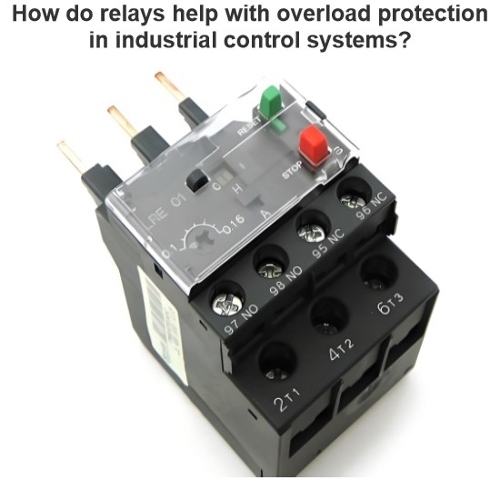 How do relays help with overload protection in industrial control systems?