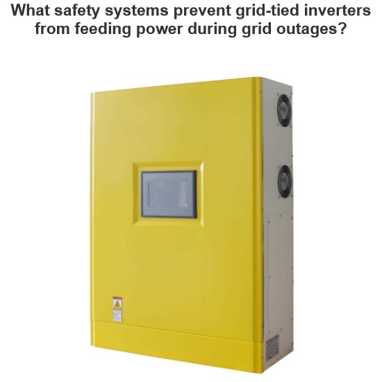 What safety systems prevent grid-tied inverters from feeding power during grid outages?