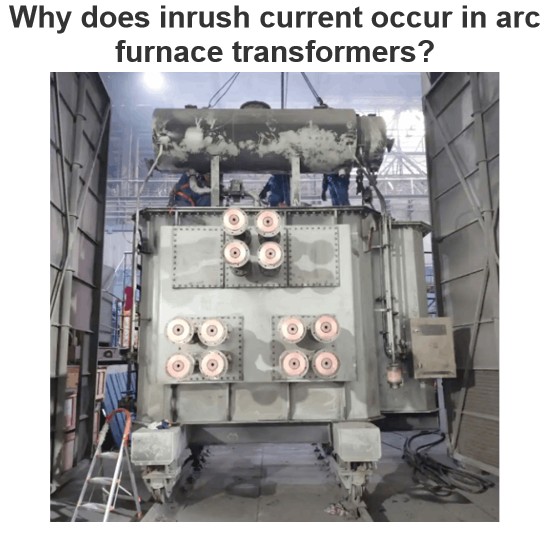 Why does inrush current occur in arc furnace transformers?