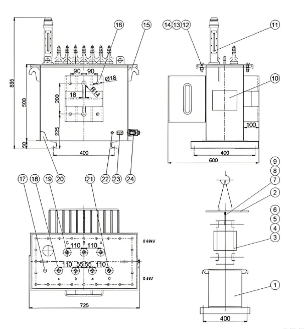 Oil-Immersed Pole Mounted Distribution Transformer 17.5kV 24kV 30kV