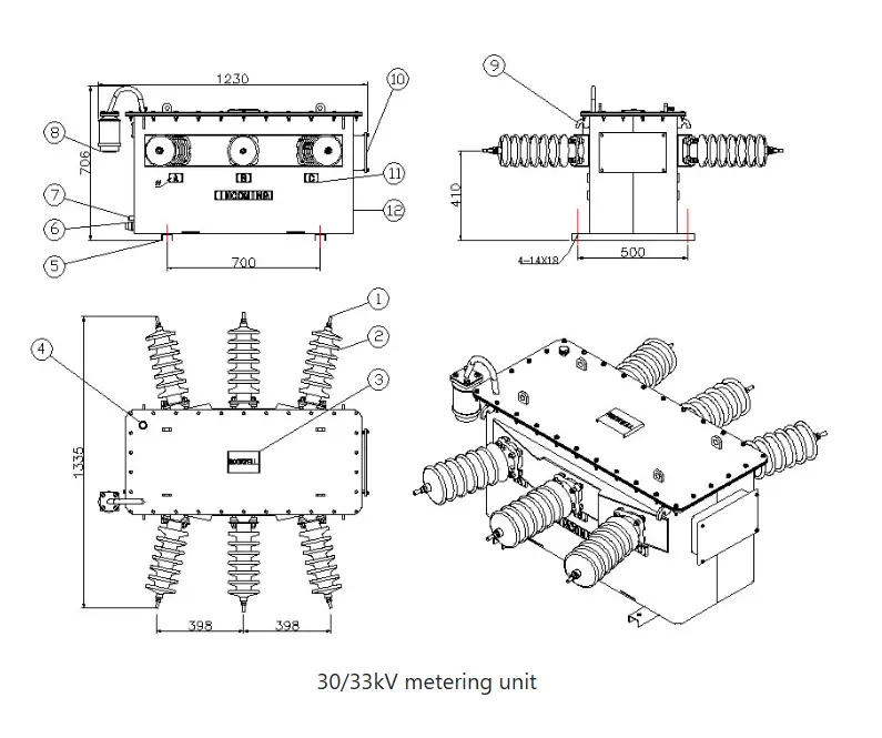 Outdoor CT/PT combination oil immersed metering unit 33kV